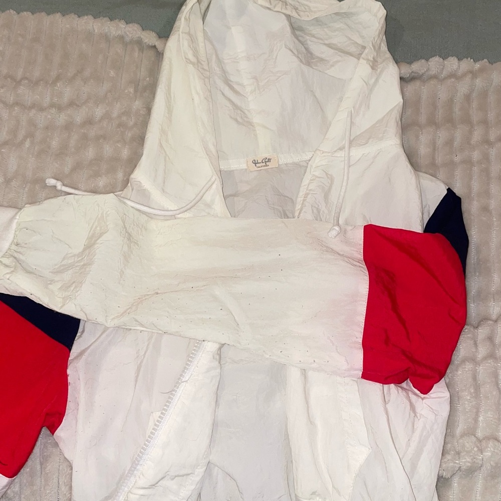 White red and blue zip up jacket